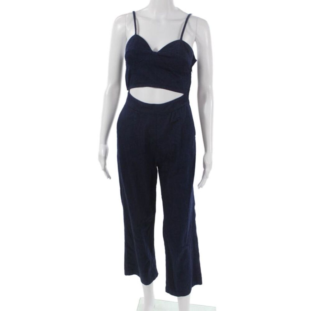 3x1 NYC Women Sleeveless Sweetheart Cotton Jumpsuit Blue Zip Size XS